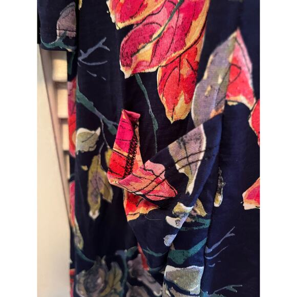 Eloges navy floral pocket tunic/dress M 3/4 sleeve fall colors retro boho knit - Picture 2 of 4